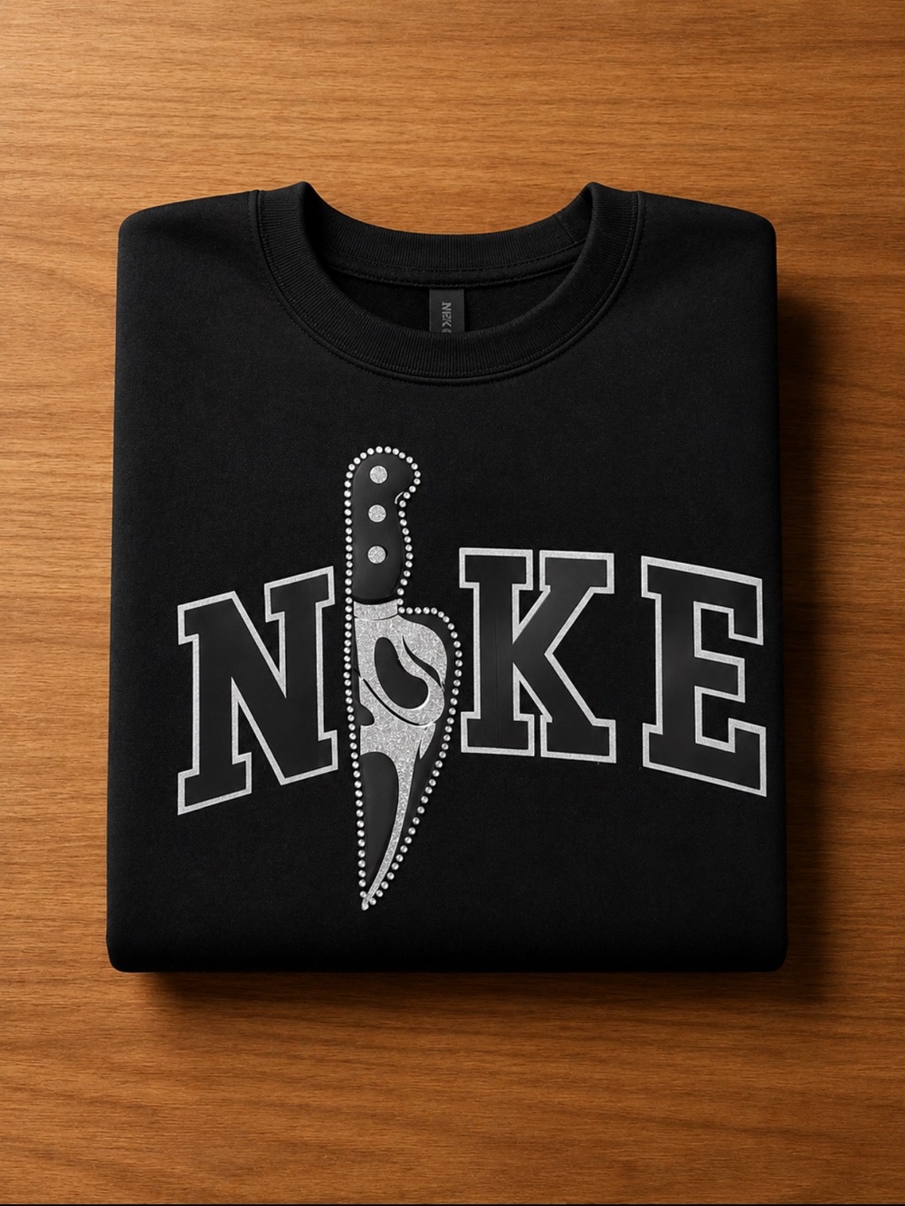 Nike Black Crewneck with Silver Knife Graphic Ghost Face